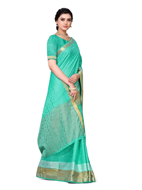Green_Cotton_Silk_Premium_&_Elegant_Banarasi_Saree_With_Blouse_Piece_For_Women