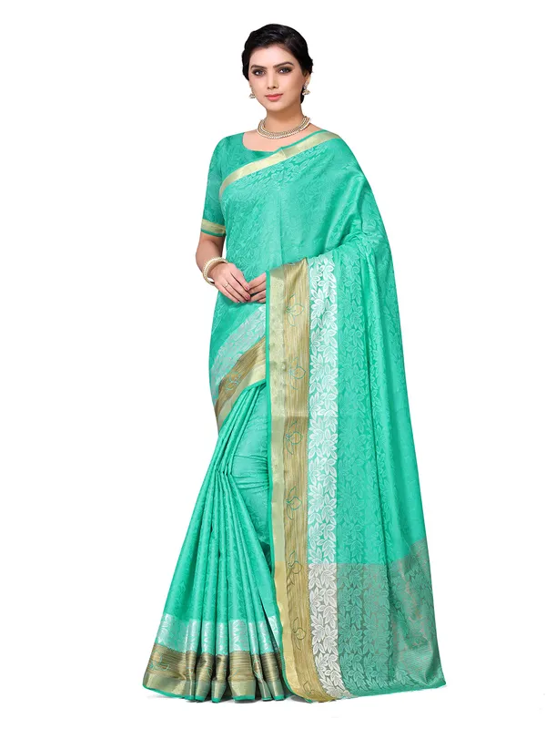 Green_Cotton_Silk_Premium_&_Elegant_Banarasi_Saree_With_Blouse_Piece_For_Women