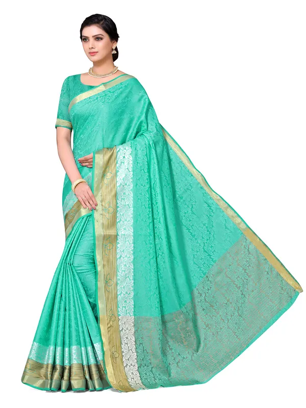 Green_Cotton_Silk_Premium_&_Elegant_Banarasi_Saree_With_Blouse_Piece_For_Women