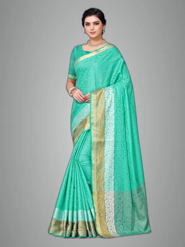Green_Cotton_Silk_Premium_&_Elegant_Banarasi_Saree_With_Blouse_Piece_For_Women