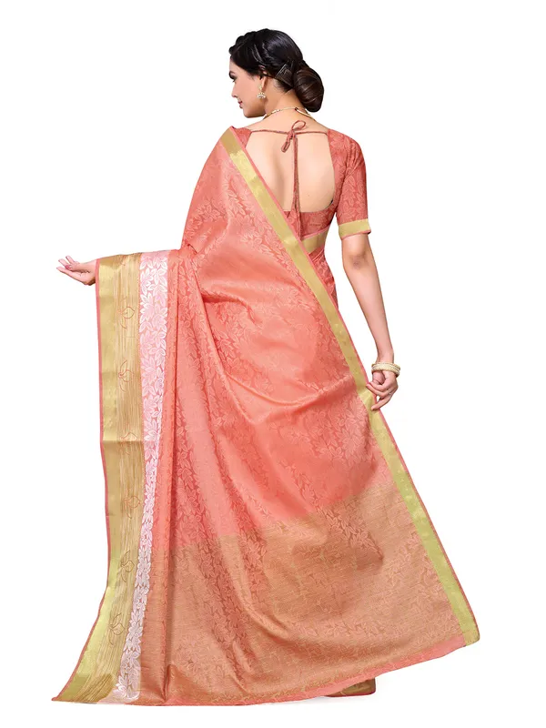 Peach_Cotton_Silk_Premium_&_Elegant_Banarasi_Saree_With_Blouse_Piece_For_Women