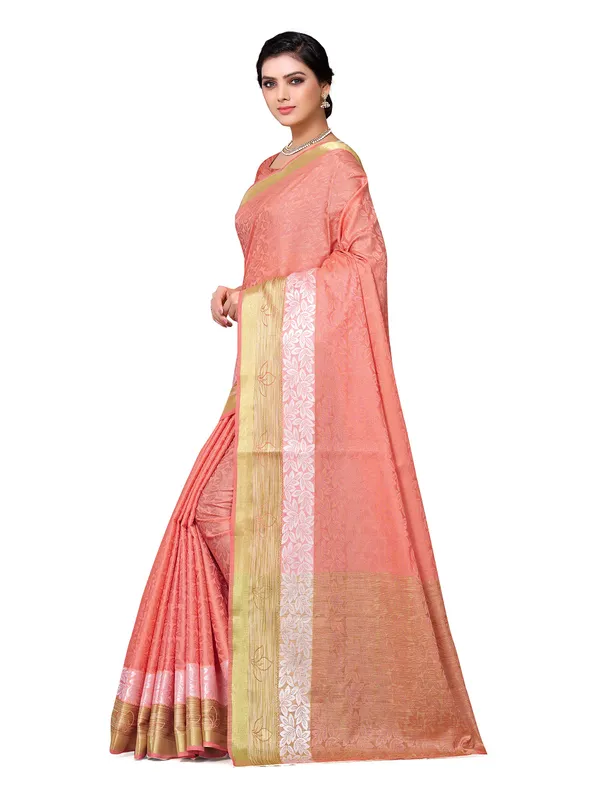 Peach_Cotton_Silk_Premium_&_Elegant_Banarasi_Saree_With_Blouse_Piece_For_Women