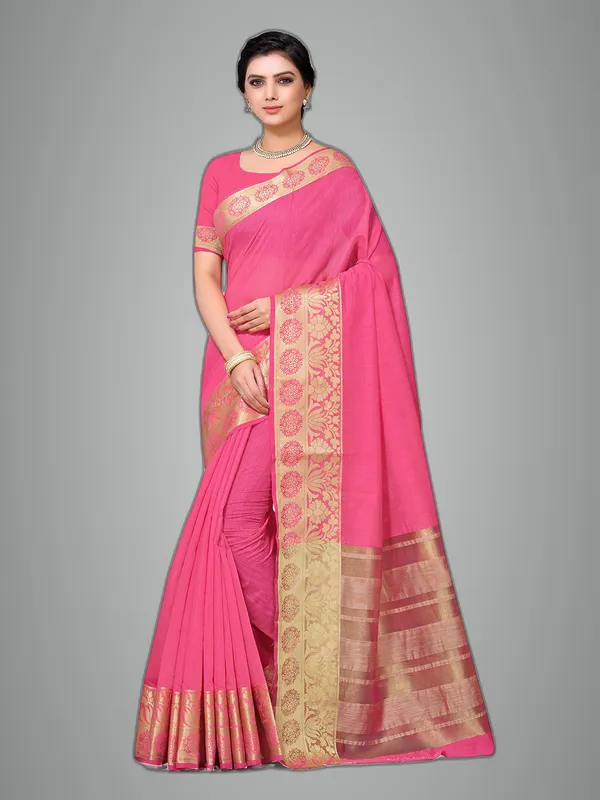 Light_Pink_Cotton_Silk_Premium_&_Elegant_Banarasi_Saree_With_Blouse_Piece_For_Women