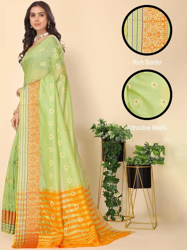 Green_Cotton_Silk_Premium_&_Elegant_(_Zari_Ethnic_Motifs_)_Maheshwari_Saree_With_Blouse_Piece_For_Women