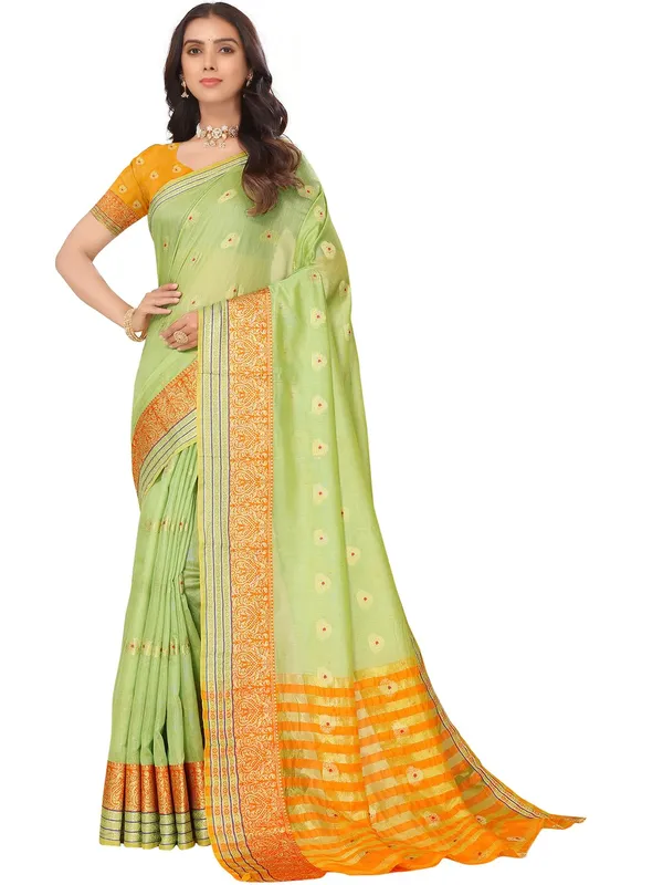 Green_Cotton_Silk_Premium_&_Elegant_(_Zari_Ethnic_Motifs_)_Maheshwari_Saree_With_Blouse_Piece_For_Women