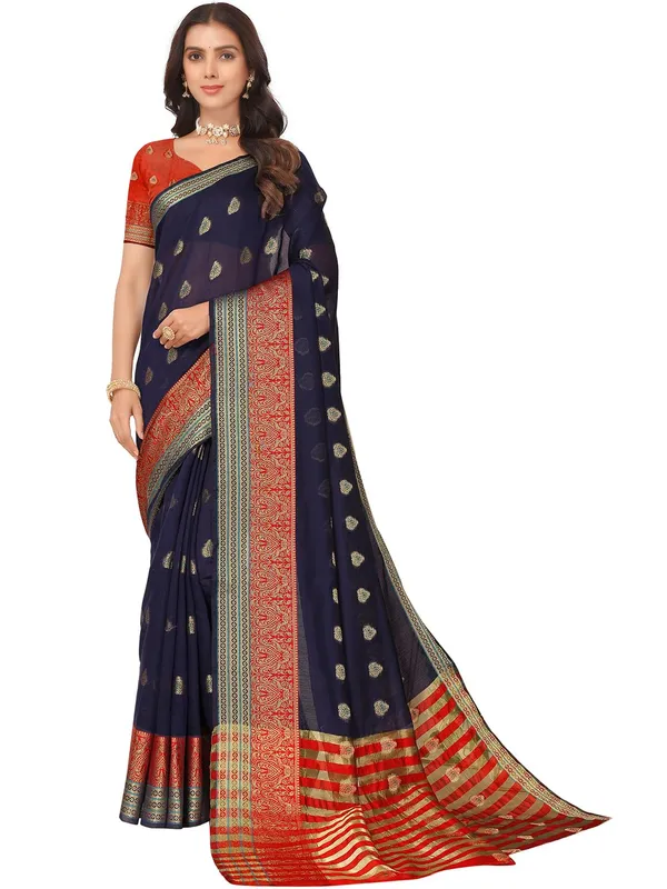 Navy_Blue_Cotton_Silk_Premium_&_Elegant_(_Zari_Ethnic_Motifs_)_Maheshwari_Saree_With_Blouse_Piece_For_Women