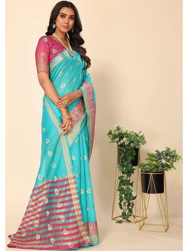 Ocean_Green_Cotton_Silk_Premium_&_Elegant_(_Zari_Ethnic_Motifs_)_Maheshwari_Saree_With_Blouse_Piece_For_Women