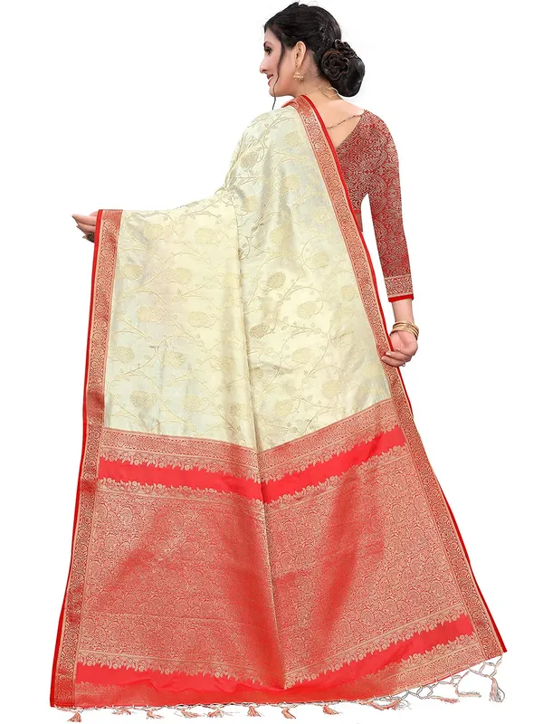 White_&_Red_Silk___Premium_&_Elegant_Saree_Saree_With_Blouse_Piece_For_Women
