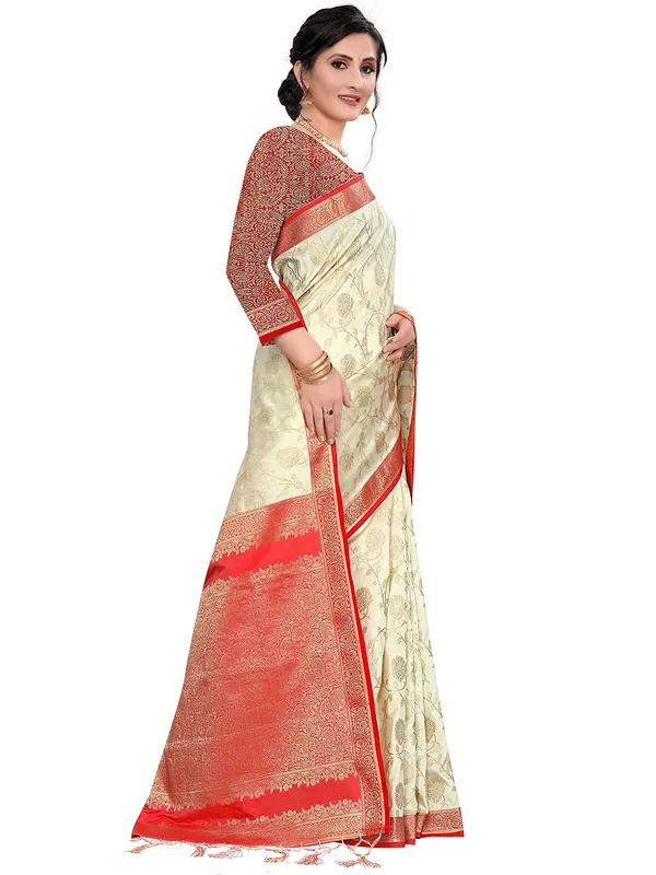 White_&_Red_Silk___Premium_&_Elegant_Saree_Saree_With_Blouse_Piece_For_Women