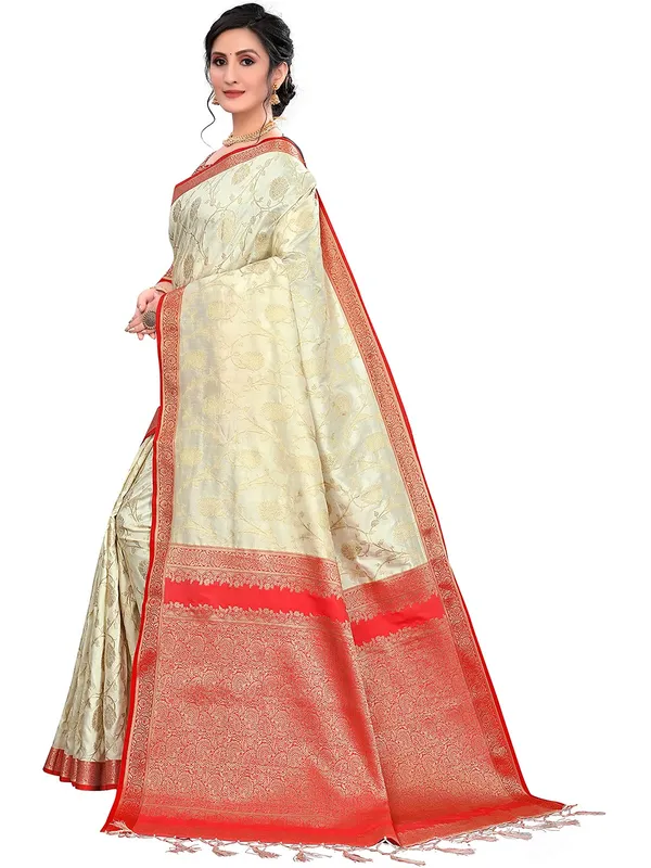 White_&_Red_Silk___Premium_&_Elegant_Saree_Saree_With_Blouse_Piece_For_Women