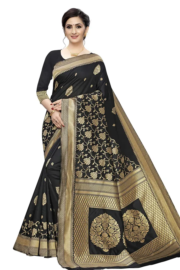 Black_Jacquard_Premium_&_Elegant_Banarasi_Saree_With_Blouse_Piece_For_Women