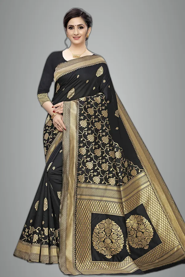 Black_Jacquard_Premium_&_Elegant_Banarasi_Saree_With_Blouse_Piece_For_Women