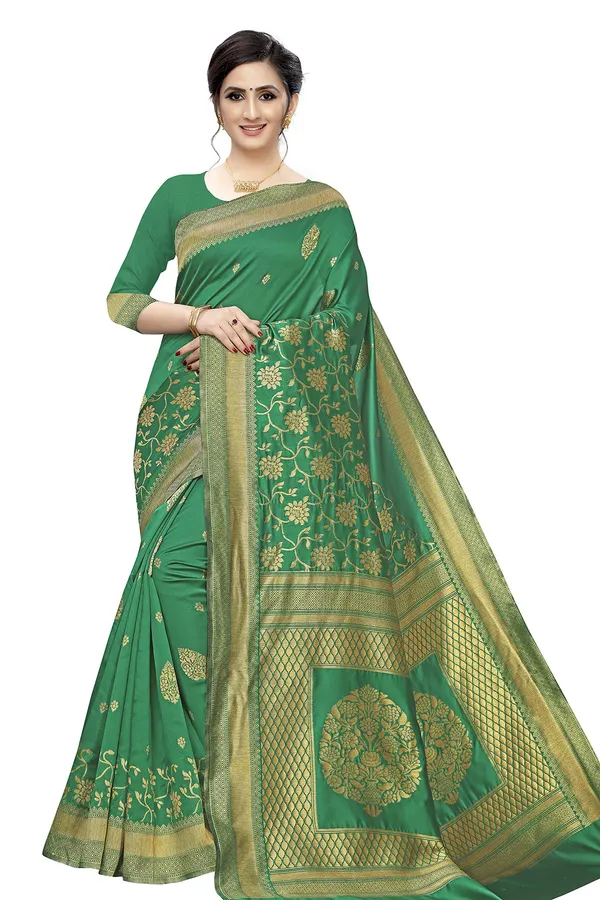 Green_Jacquard_Premium_&_Elegant_Banarasi_Saree_With_Blouse_Piece_For_Women