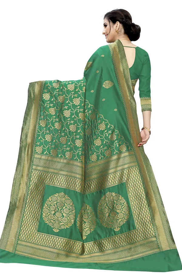 Green_Jacquard_Premium_&_Elegant_Banarasi_Saree_With_Blouse_Piece_For_Women