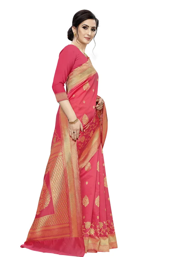 Pink_Jacquard_Premium_&_Elegant_Banarasi_Saree_With_Blouse_Piece_For_Women