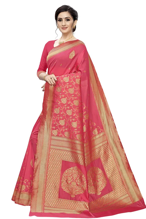 Pink_Jacquard_Premium_&_Elegant_Banarasi_Saree_With_Blouse_Piece_For_Women