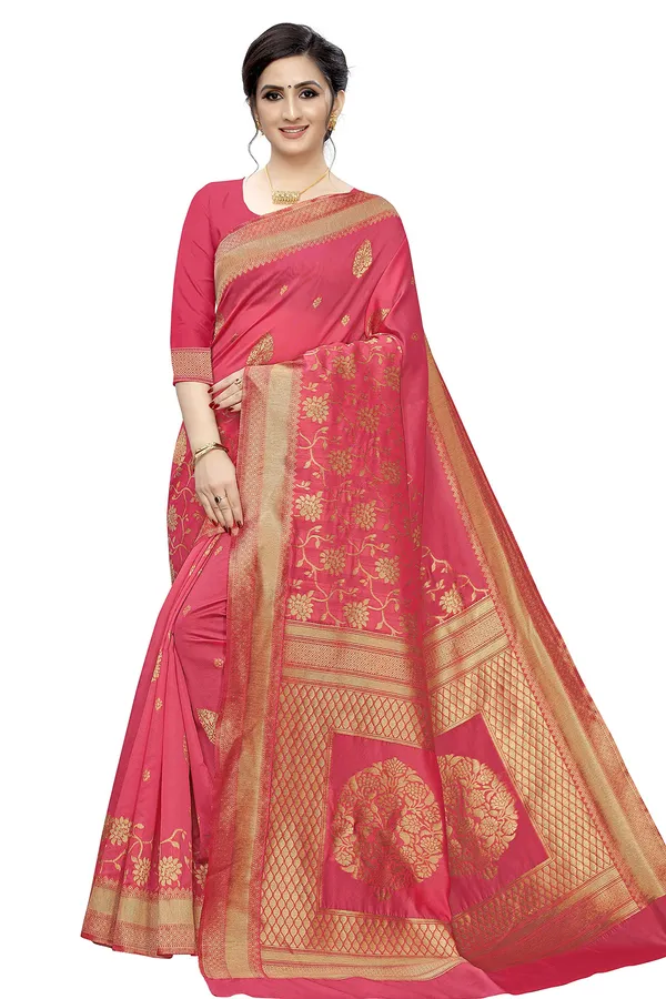 Pink_Jacquard_Premium_&_Elegant_Banarasi_Saree_With_Blouse_Piece_For_Women