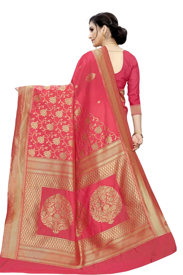 Pink_Jacquard_Premium_&_Elegant_Banarasi_Saree_With_Blouse_Piece_For_Women