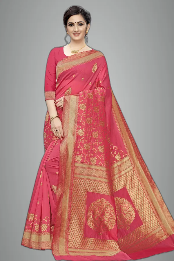 Pink_Jacquard_Premium_&_Elegant_Banarasi_Saree_With_Blouse_Piece_For_Women