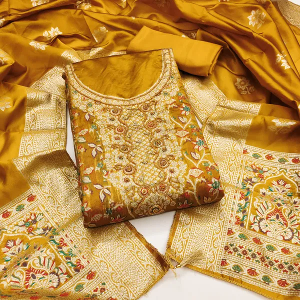 Mustard_Banarasi_Silk_Salwar_Suit_Dress_Material_With_Zardosi_Handwork_&_Jacquard_Dupatta_Unstitched