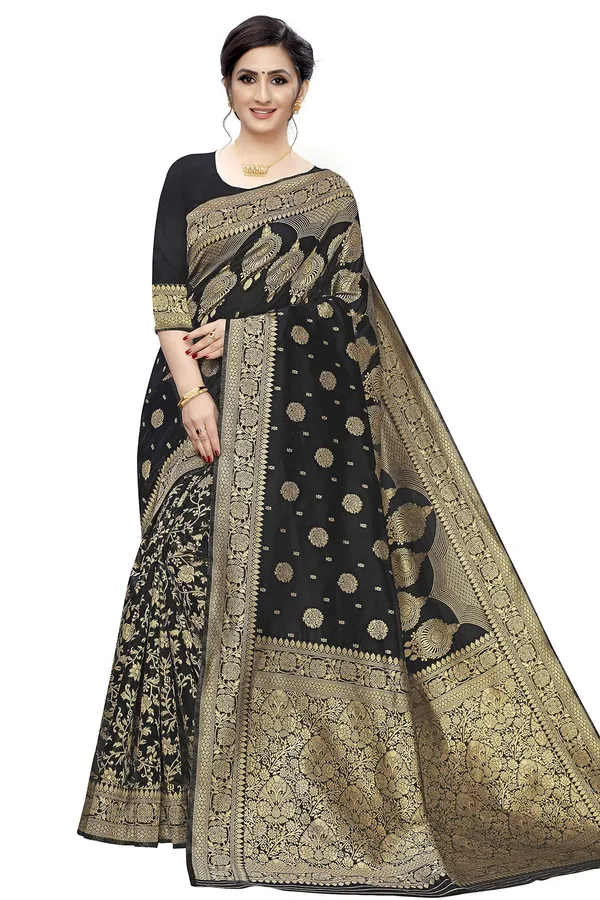 Black_Poly_Silk_Jacquard_Premium_&_Elegant_(_Jacquard_)_Banarasi_Saree_With_Blouse_Piece_For_Women