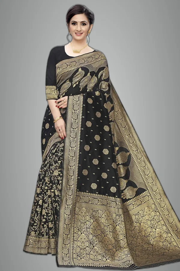 Black_Poly_Silk_Jacquard_Premium_&_Elegant_(_Jacquard_)_Banarasi_Saree_With_Blouse_Piece_For_Women