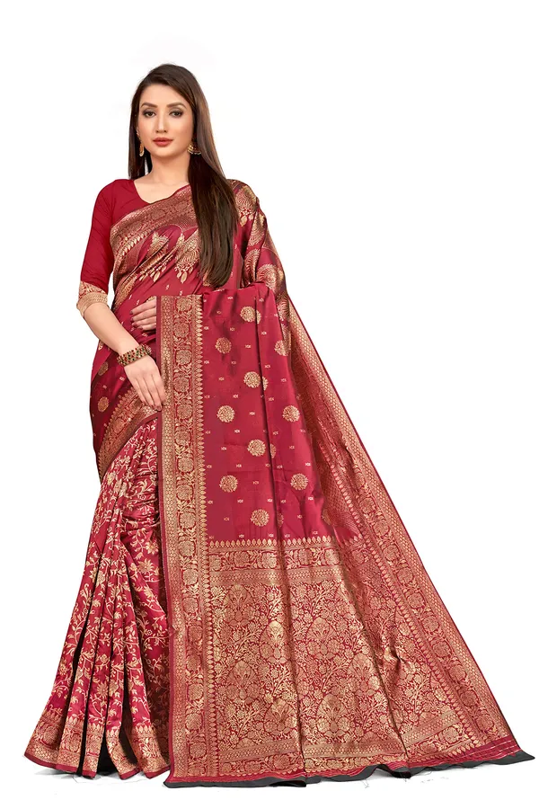Magenta_Poly_Silk_Jacquard_Premium_&_Elegant_(_Jacquard_)_Banarasi_Saree_With_Blouse_Piece_For_Women