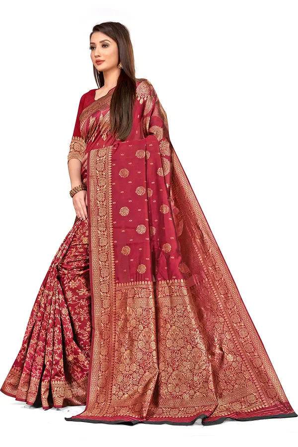 Magenta_Poly_Silk_Jacquard_Premium_&_Elegant_(_Jacquard_)_Banarasi_Saree_With_Blouse_Piece_For_Women