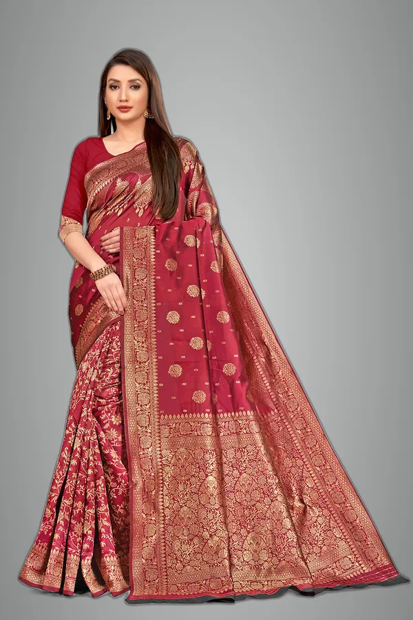 Magenta_Poly_Silk_Jacquard_Premium_&_Elegant_(_Jacquard_)_Banarasi_Saree_With_Blouse_Piece_For_Women