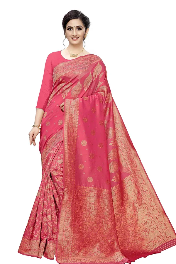 Pink_Poly_Silk_Jacquard_Premium_&_Elegant_(_Jacquard_)_Banarasi_Saree_With_Blouse_Piece_For_Women