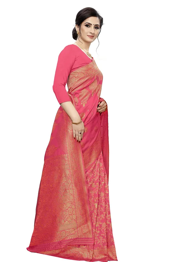 Pink_Poly_Silk_Jacquard_Premium_&_Elegant_(_Jacquard_)_Banarasi_Saree_With_Blouse_Piece_For_Women