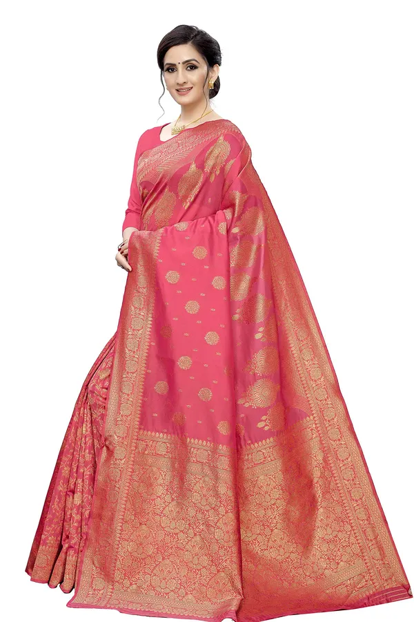 Pink_Poly_Silk_Jacquard_Premium_&_Elegant_(_Jacquard_)_Banarasi_Saree_With_Blouse_Piece_For_Women