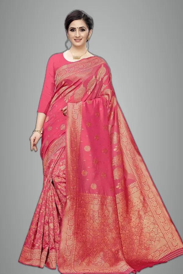 Pink_Poly_Silk_Jacquard_Premium_&_Elegant_(_Jacquard_)_Banarasi_Saree_With_Blouse_Piece_For_Women