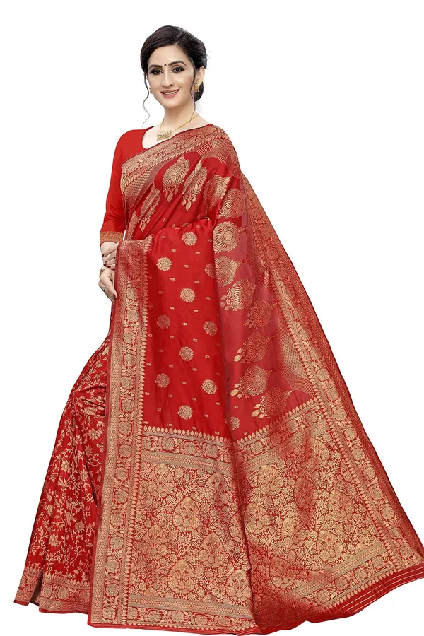 Red_Poly_Silk_Jacquard_Premium_&_Elegant_(_Jacquard_)_Banarasi_Saree_With_Blouse_Piece_For_Women