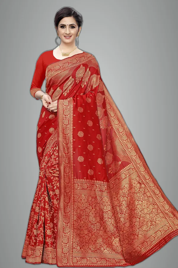 Red_Poly_Silk_Jacquard_Premium_&_Elegant_(_Jacquard_)_Banarasi_Saree_With_Blouse_Piece_For_Women