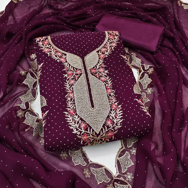 Voilet_Georgette_Salwar_Suit_Dress_Material_With_Golden_&_Red_Thread_Work_And_Swarovski_Detailing_Unstitched