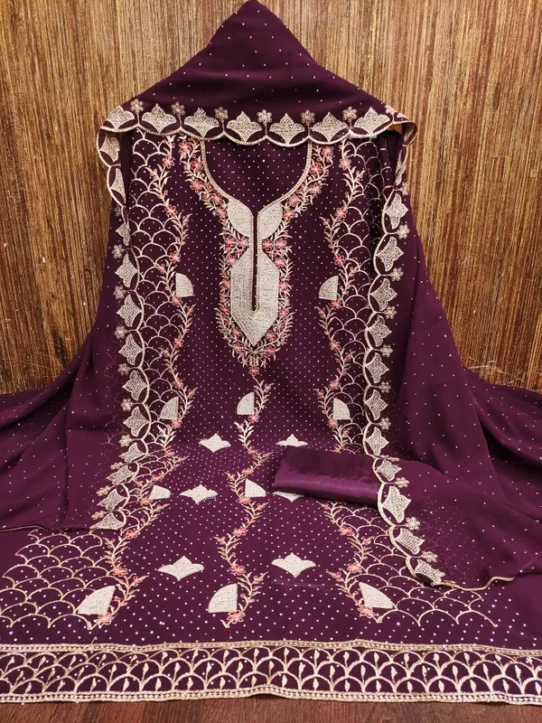 Voilet_Georgette_Salwar_Suit_Dress_Material_With_Golden_&_Red_Thread_Work_And_Swarovski_Detailing_Unstitched