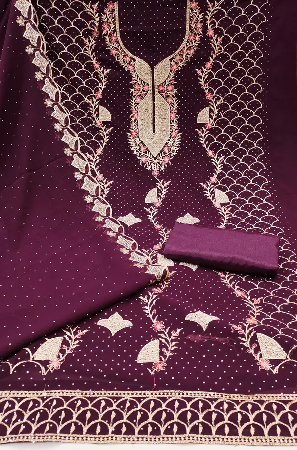 Voilet_Georgette_Salwar_Suit_Dress_Material_With_Golden_&_Red_Thread_Work_And_Swarovski_Detailing_Unstitched