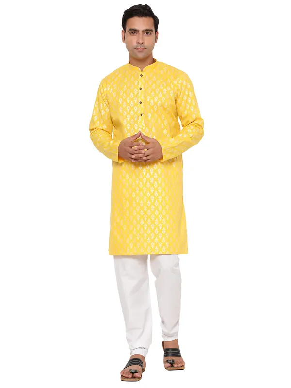 Lemon_Yellow_Dupion_Silk_Premium_&_Elegant_Regular_Kurta_&_Pajama_Set_For_Men