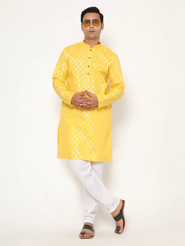 Lemon_Yellow_Dupion_Silk_Premium_&_Elegant_Regular_Kurta_&_Pajama_Set_For_Men