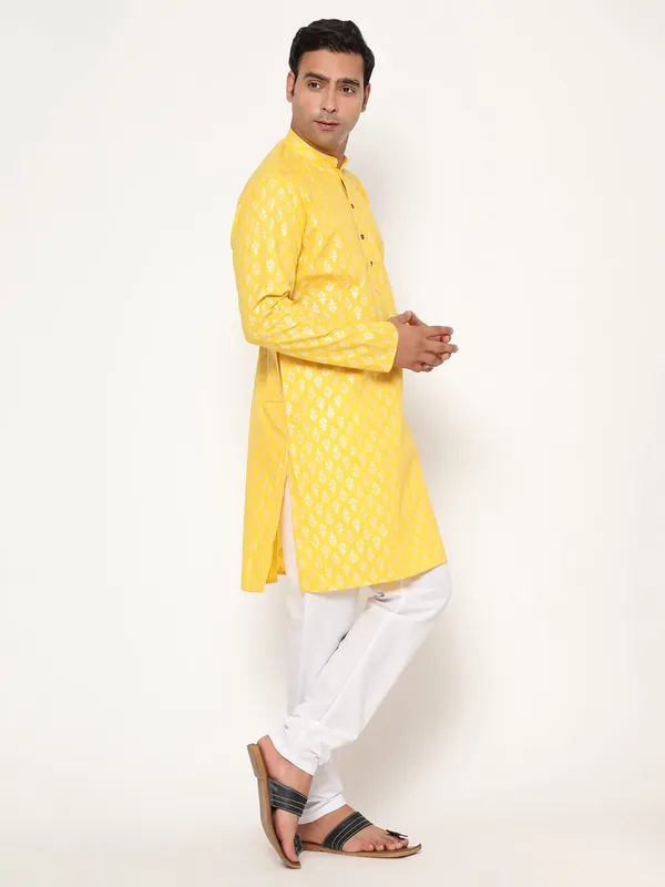 Lemon_Yellow_Dupion_Silk_Premium_&_Elegant_Regular_Kurta_&_Pajama_Set_For_Men