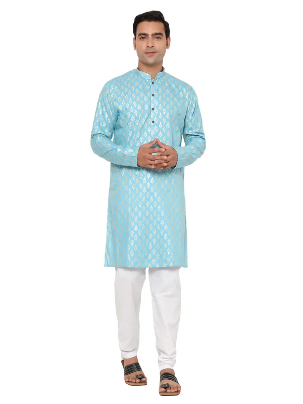 Blue_Dupion_Silk_Premium_&_Elegant_Regular_Kurta_&_Pajama_Set_For_Men