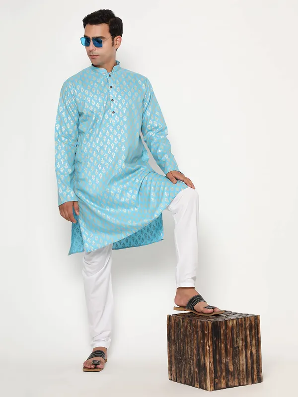 Blue_Dupion_Silk_Premium_&_Elegant_Regular_Kurta_&_Pajama_Set_For_Men