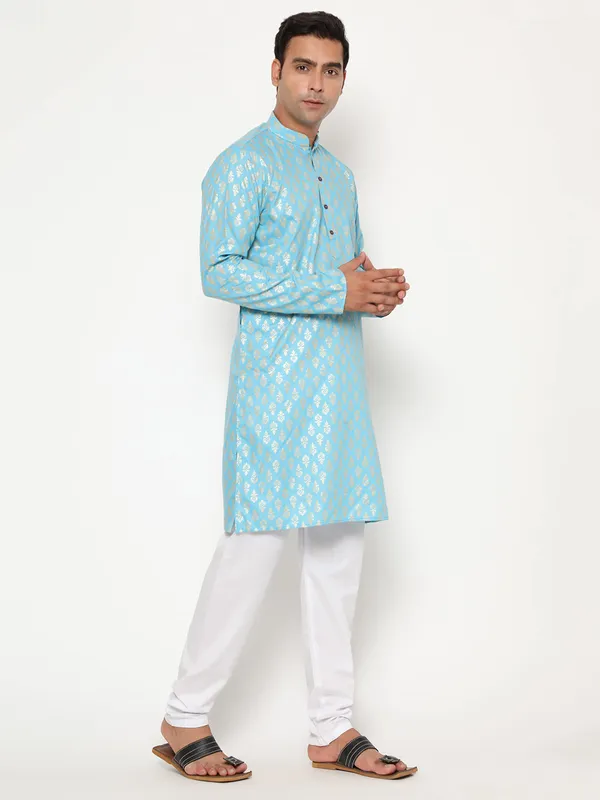 Blue_Dupion_Silk_Premium_&_Elegant_Regular_Kurta_&_Pajama_Set_For_Men