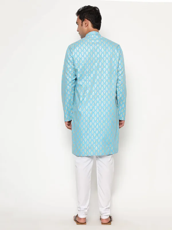 Blue_Dupion_Silk_Premium_&_Elegant_Regular_Kurta_&_Pajama_Set_For_Men