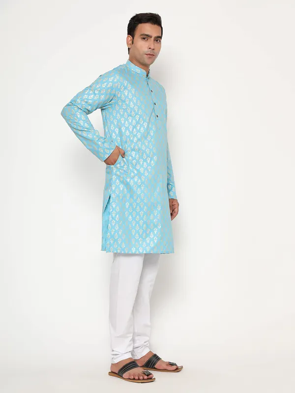 Blue_Dupion_Silk_Premium_&_Elegant_Regular_Kurta_&_Pajama_Set_For_Men