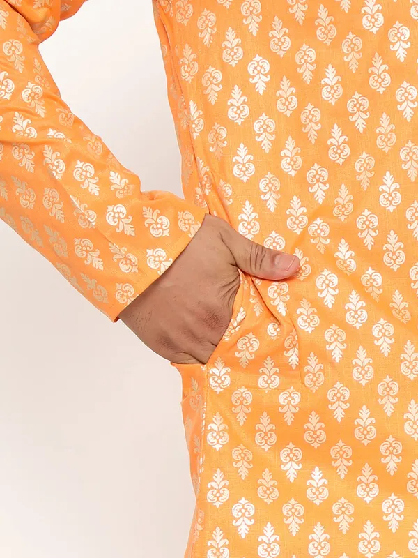 Orange_Dupion_Silk_Premium_&_Elegant_Regular_Kurta_&_Pajama_Set_For_Men
