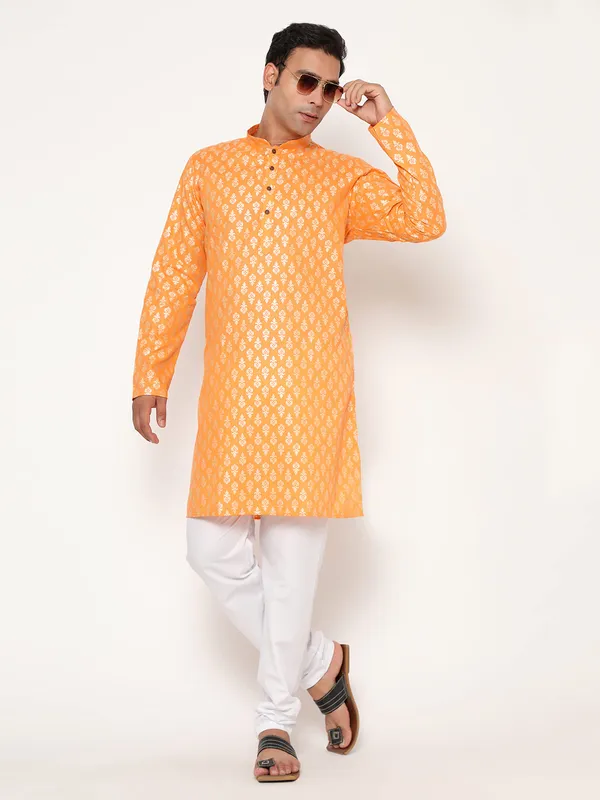 Orange_Dupion_Silk_Premium_&_Elegant_Regular_Kurta_&_Pajama_Set_For_Men