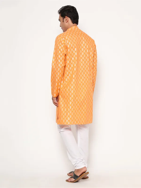 Orange_Dupion_Silk_Premium_&_Elegant_Regular_Kurta_&_Pajama_Set_For_Men