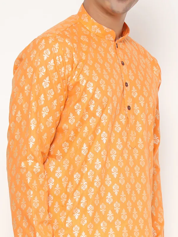 Orange_Dupion_Silk_Premium_&_Elegant_Regular_Kurta_&_Pajama_Set_For_Men